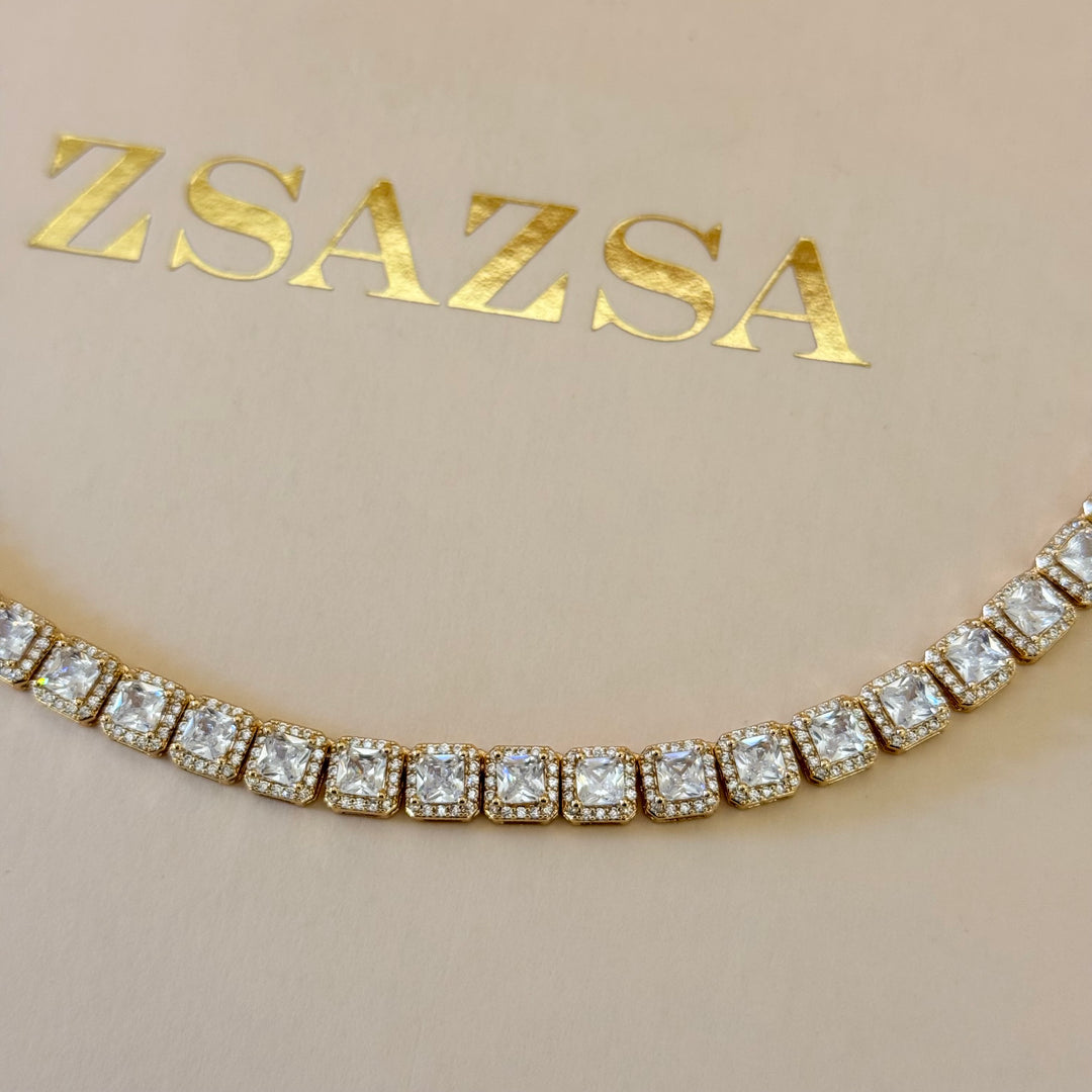 Square zircone gold plated set