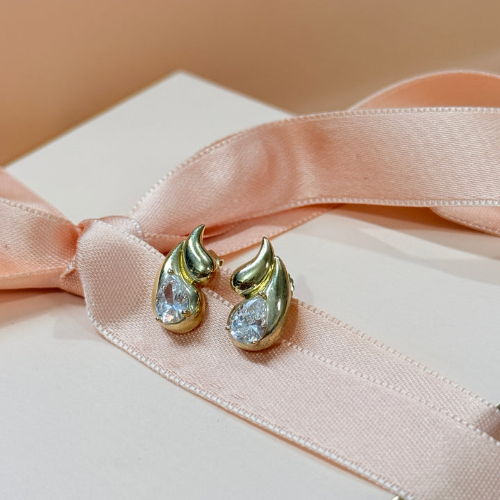 Teardrop zircone sterling silver gold plated earrings