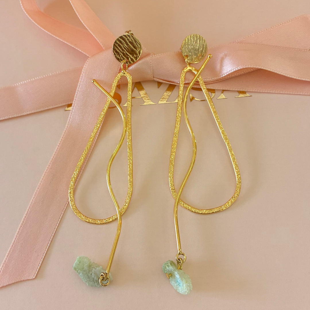 Handmade mint stone gold plated set