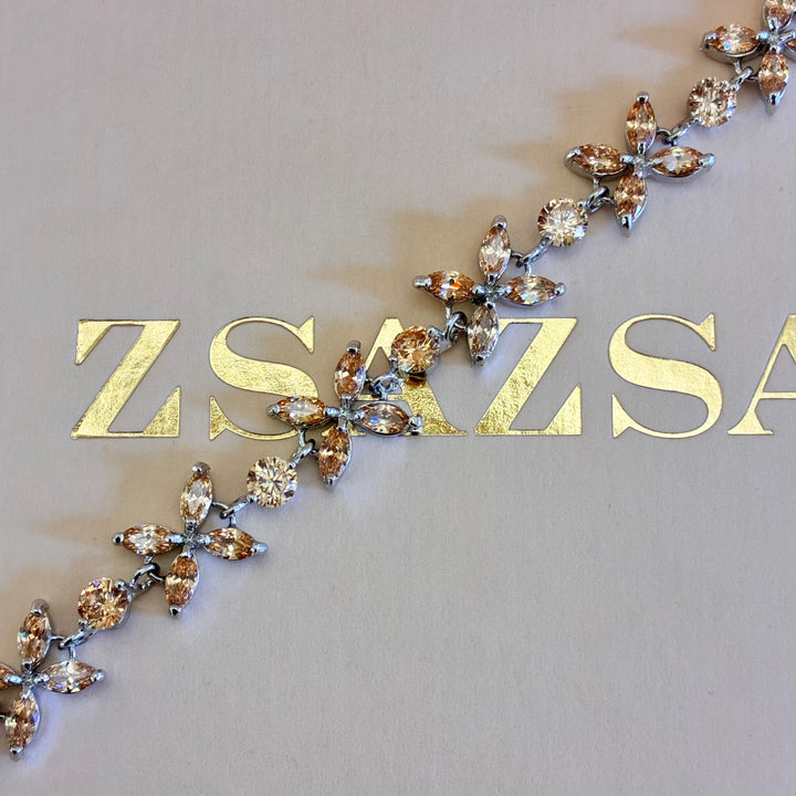 Flower peach zircone silver bracelet