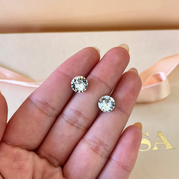 Swarovski crystals medium round white gold plated studs