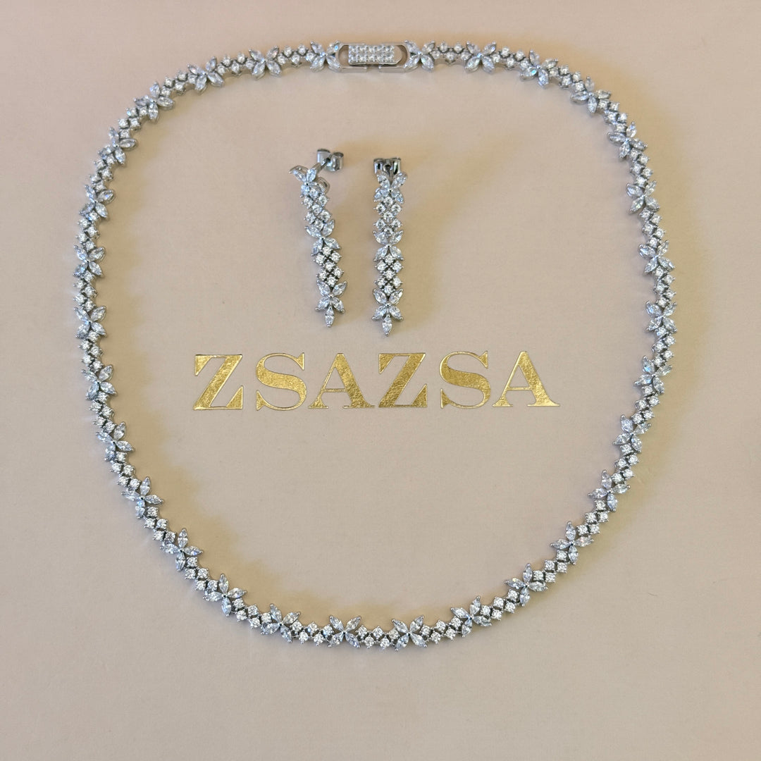 Flower zircone silver set