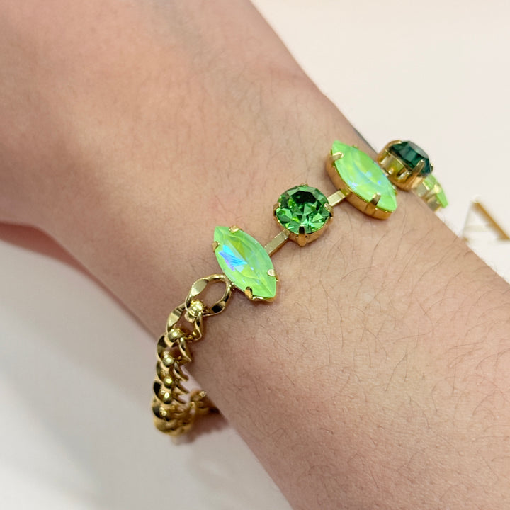 Light green preciosa crystals gold plated bracelet