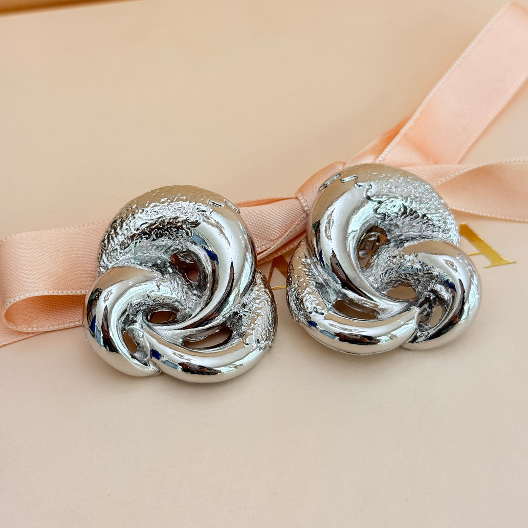 Plain chunky twisted silver clip on earrings