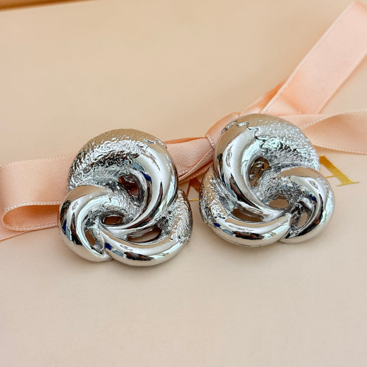 Plain chunky twisted silver clip on earrings