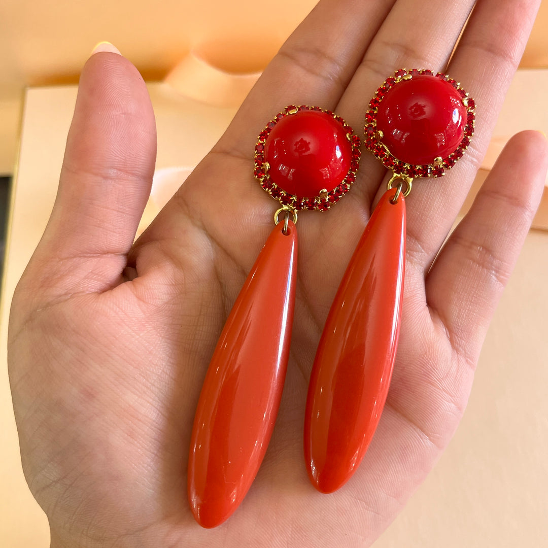 Red Swarovski crystals long earrings