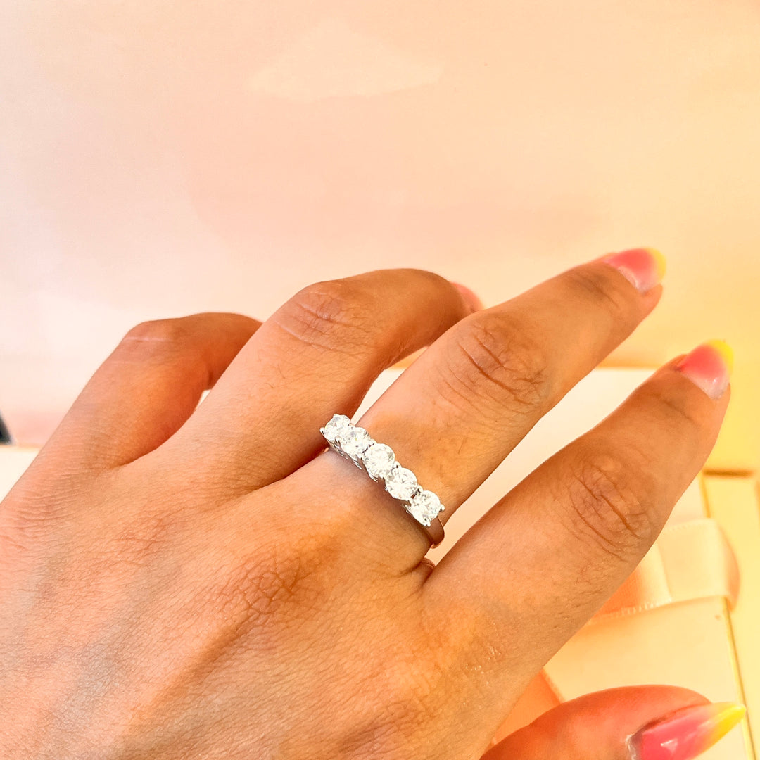 Zircone five stones white gold plated ring