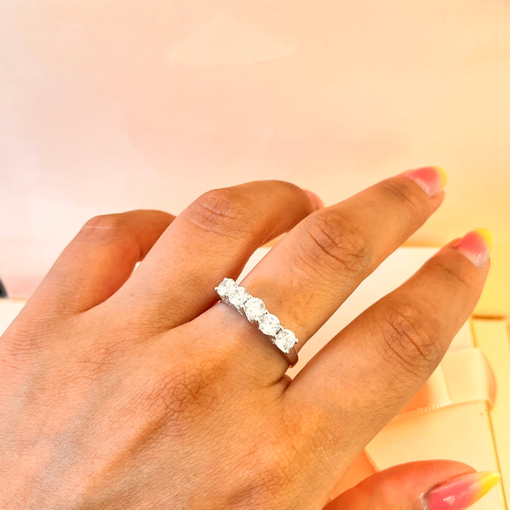 Zircone five stones white gold plated ring