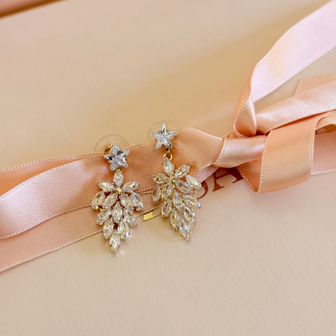 Star and marquise zircone gold plated earrings