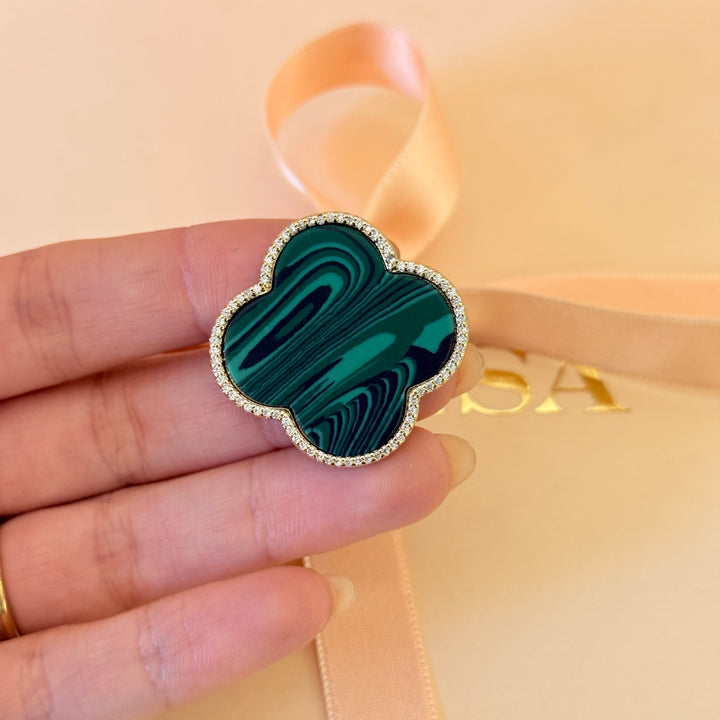 Van cleef Green and zircone gold plated brooch