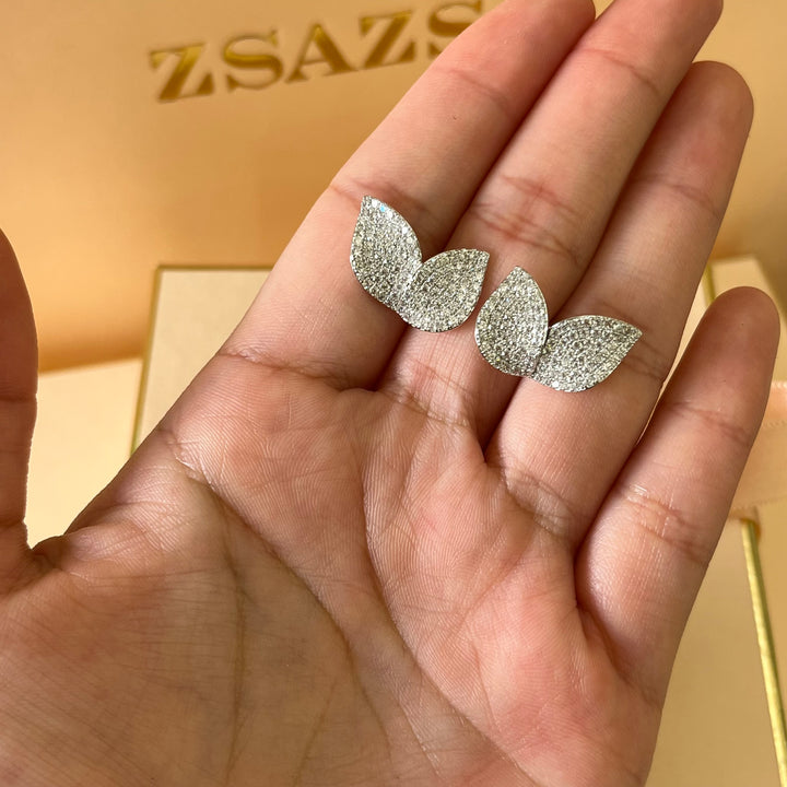 Silver zircone leafs studs