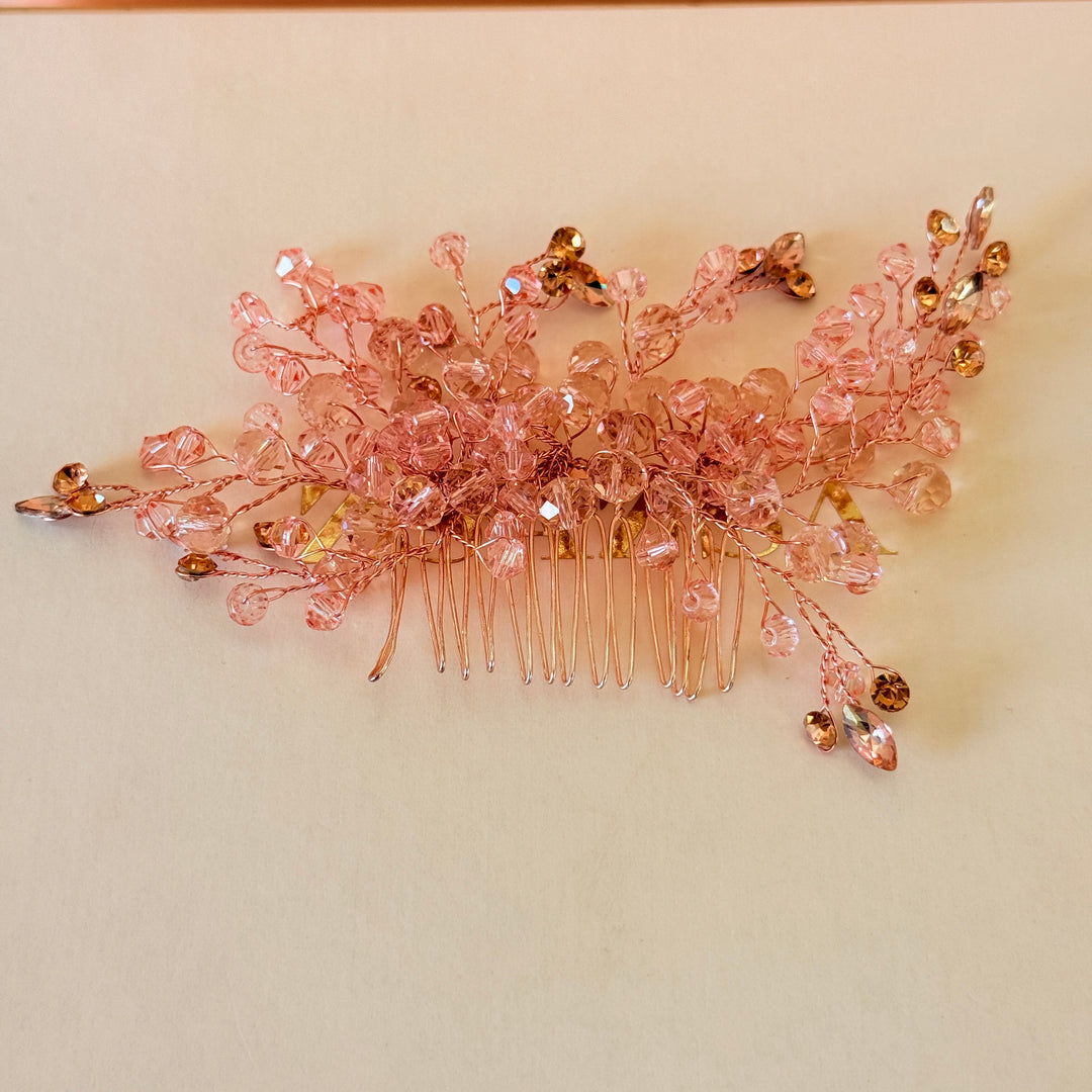 Rhinestone handmade peach rose gold comb