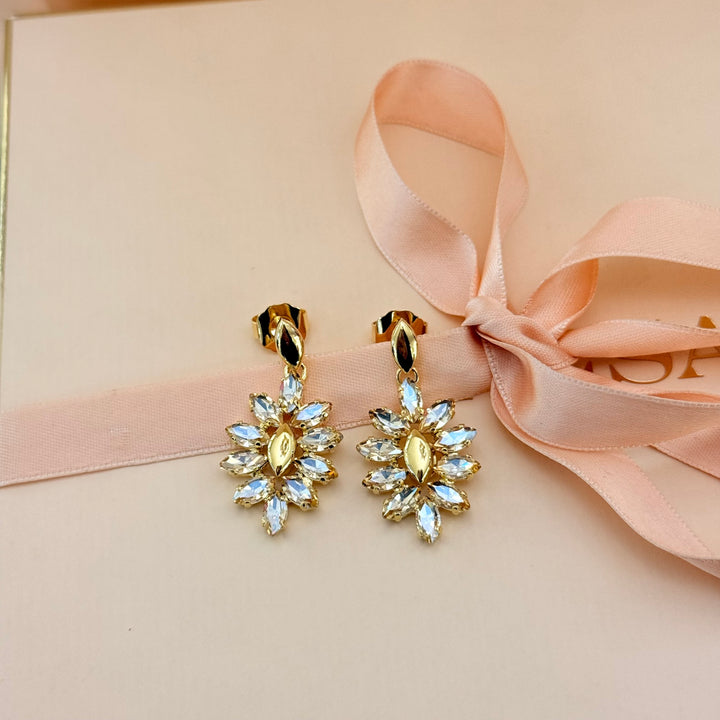 Marquise champagne Swarovski crystals gold plated earrings