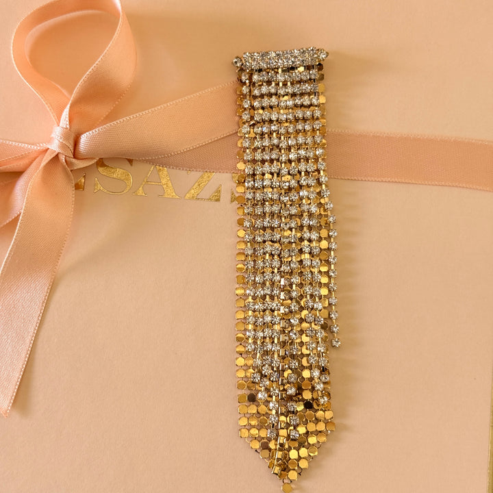 Fringe rhinestone gold plated brooch