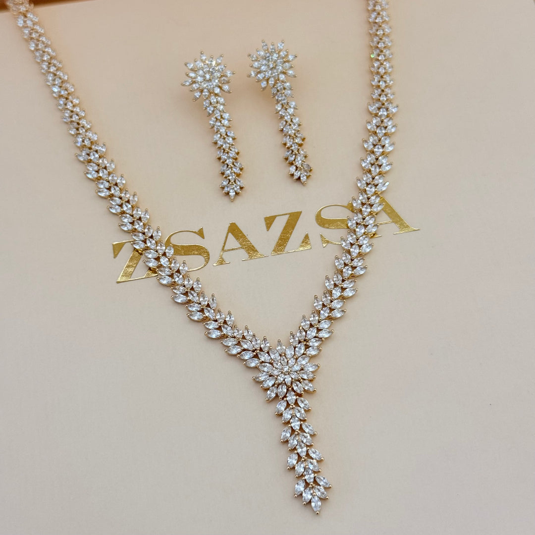 Flower marquise zircone gold plated set