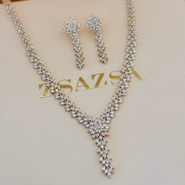 Flower marquise zircone gold plated set