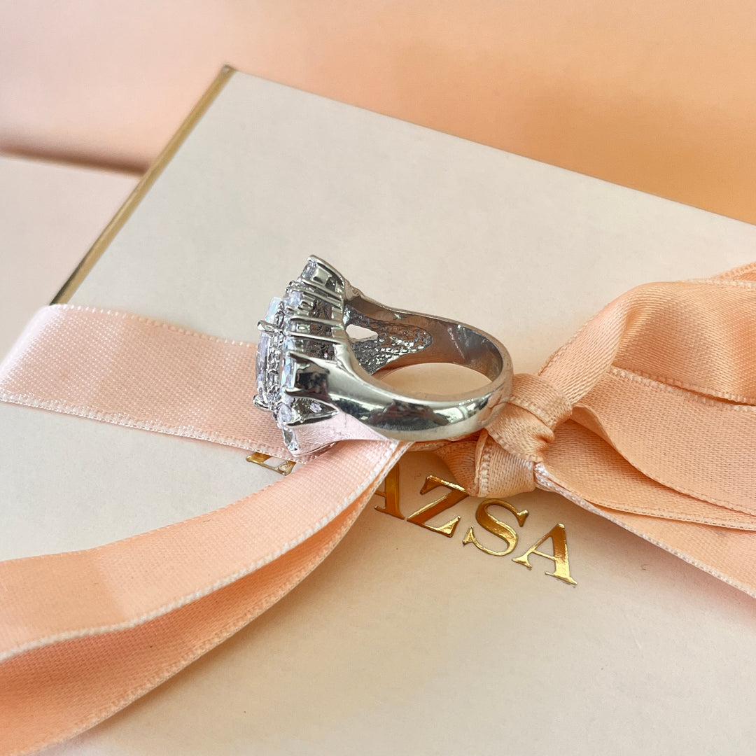 Zircone teardrop and marquise white gold plated ring