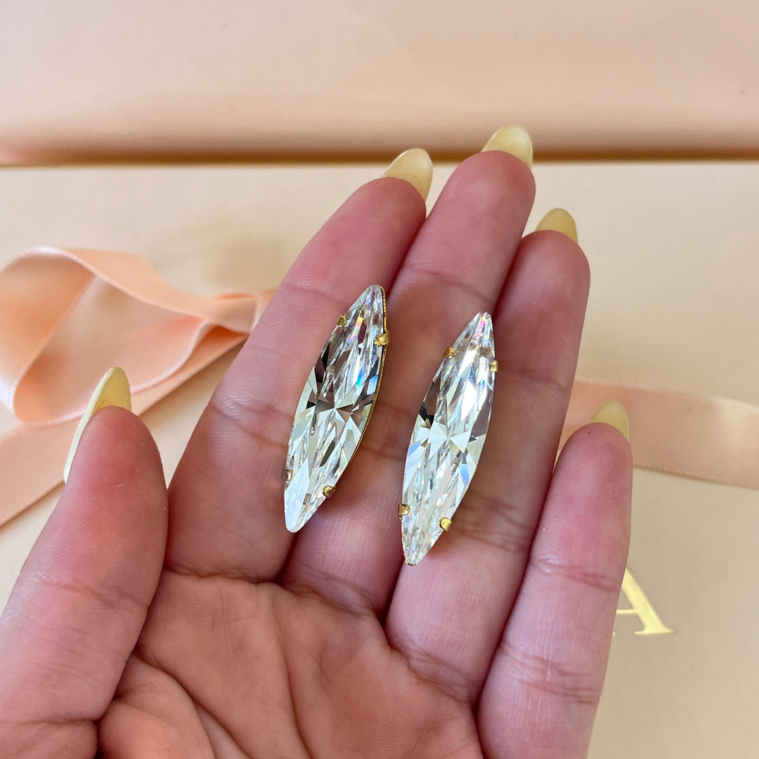 Marquise Swarovski crystals gold plated studs