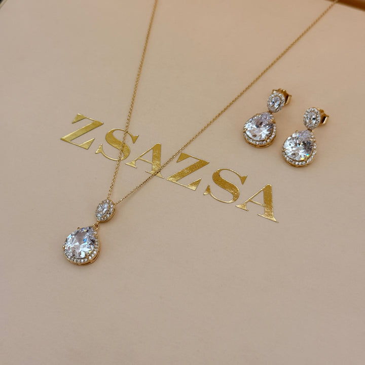 Teardrop zircone sterling silver gold plated set