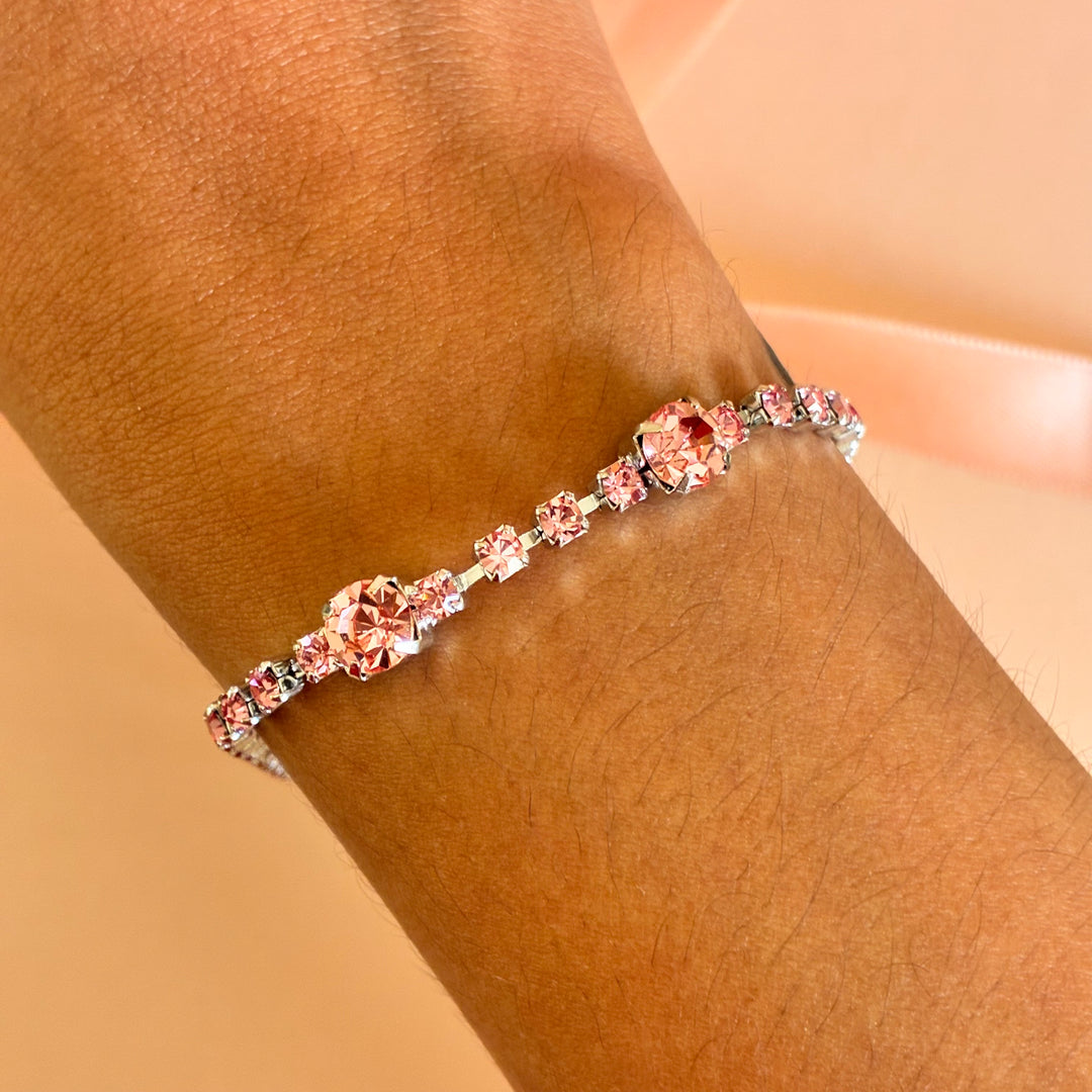 Pink Swarovski crystal silver bracelet