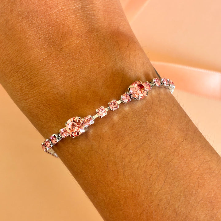Pink Swarovski crystal silver bracelet
