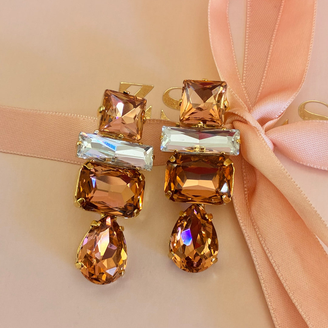 Peach mixed shape Swarovski crystals earrings