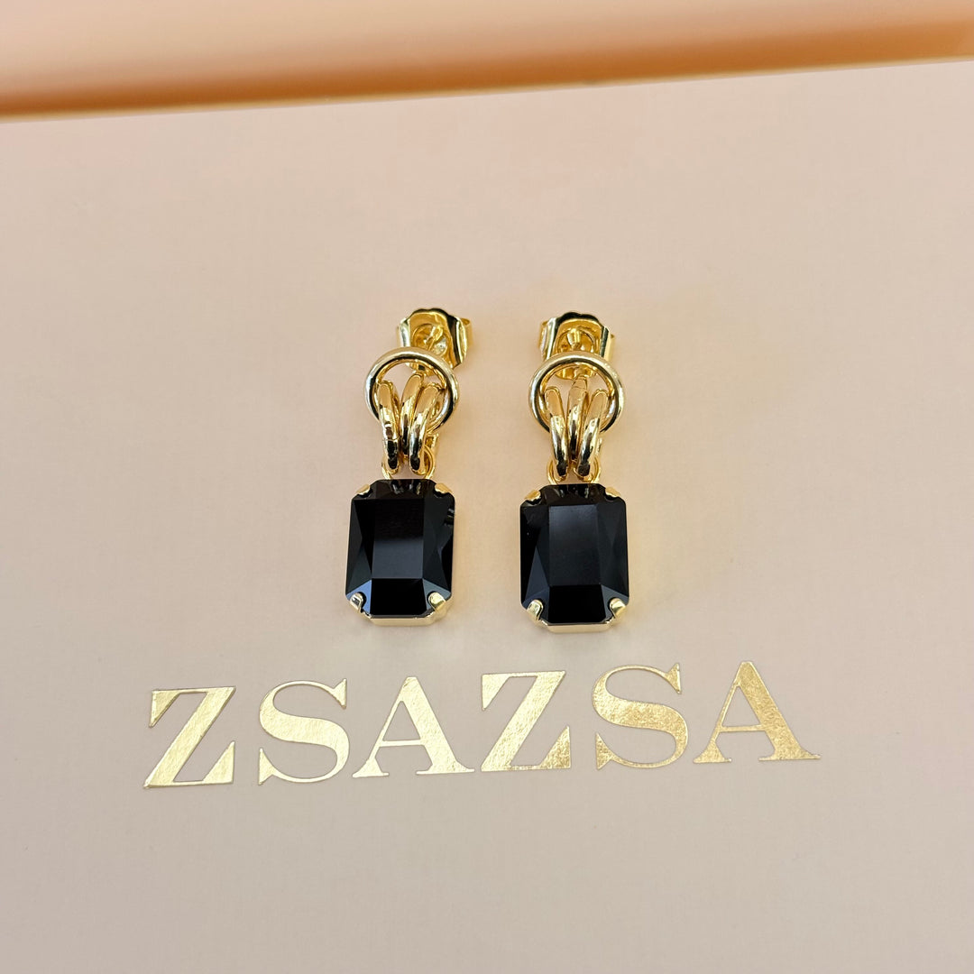 Rectangular black Swarovski crystals gold plated set