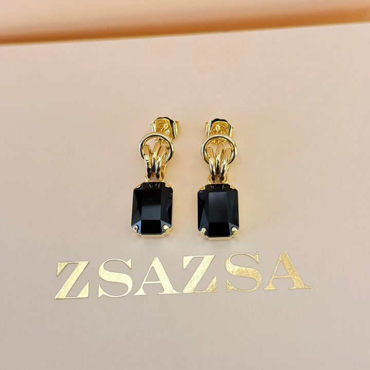 Rectangular black Swarovski crystals gold plated set