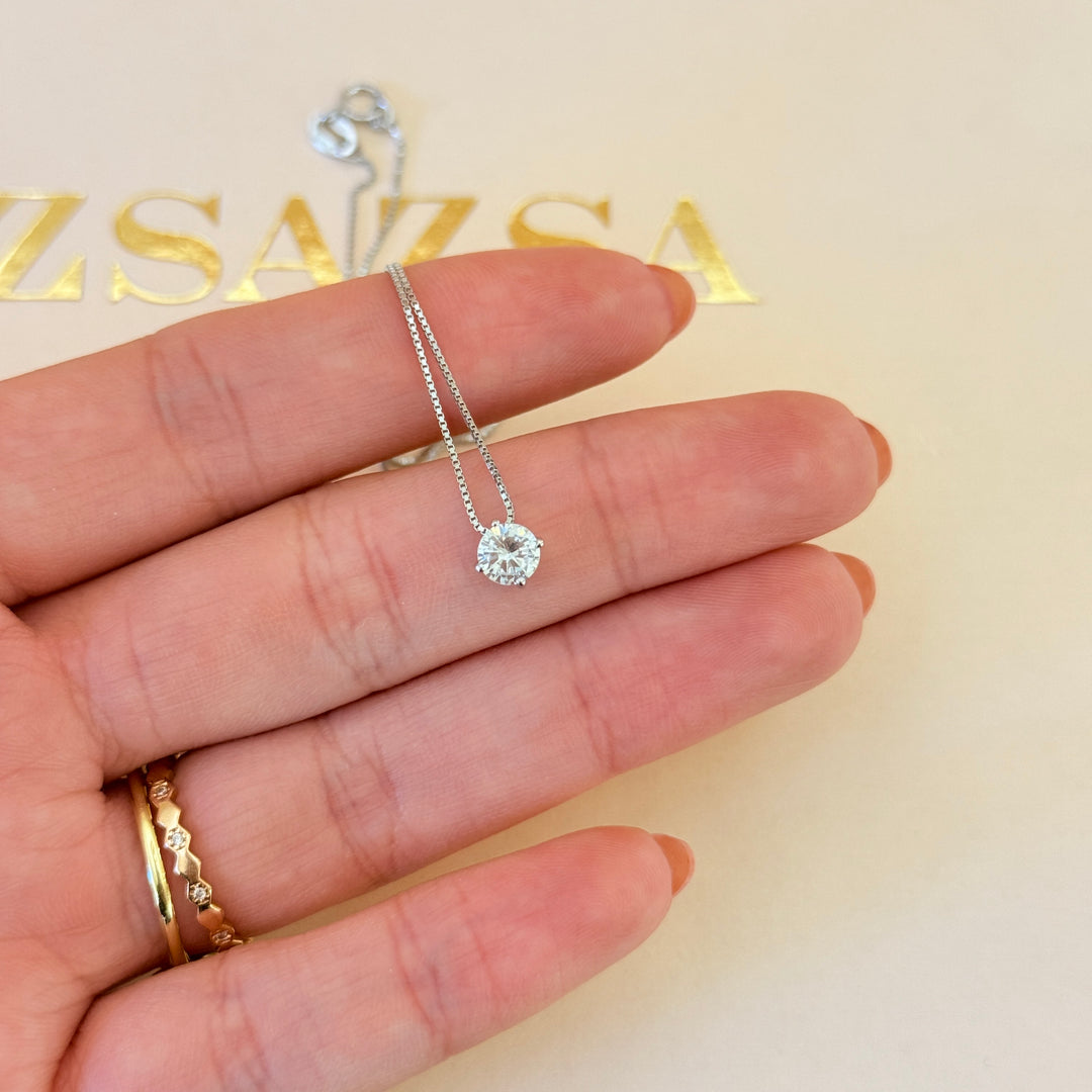 Solitaire zircone sterling silver pendant