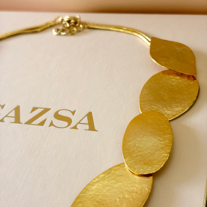 Handmade Oval Shapes Statement Gold Necklace | Gold Plated | ZsaZsa