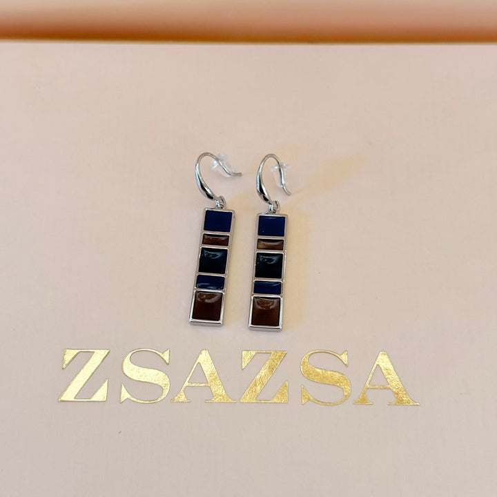 Brown and blue enamel silver hooks