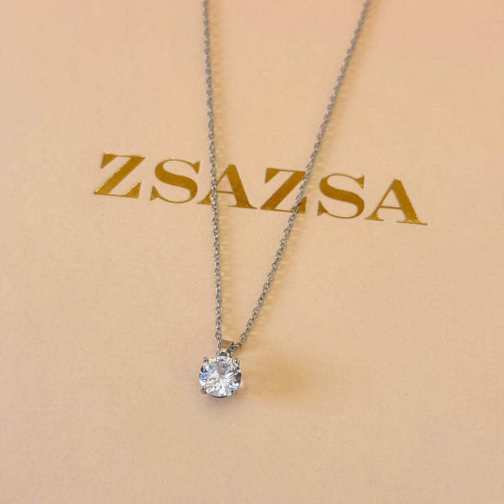 Large solitaire zircone silver pendant