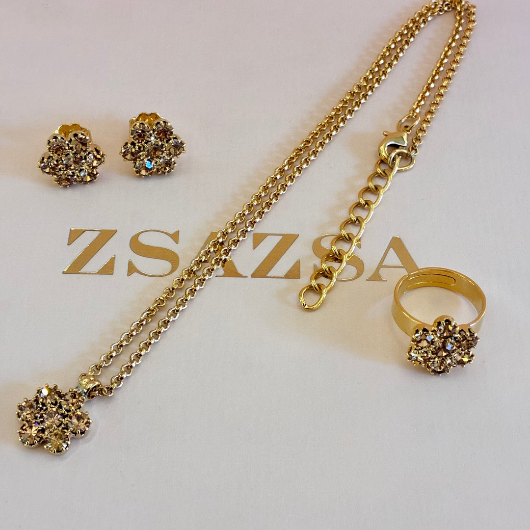 Flower bronze crystals gold plated set