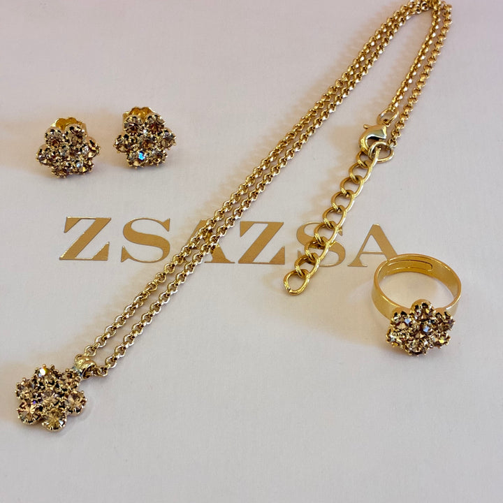 Flower bronze crystals gold plated set