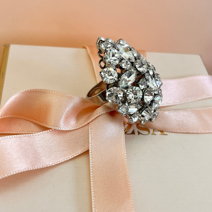 Swarovski crystals mixed of shapes white gold plated ring
