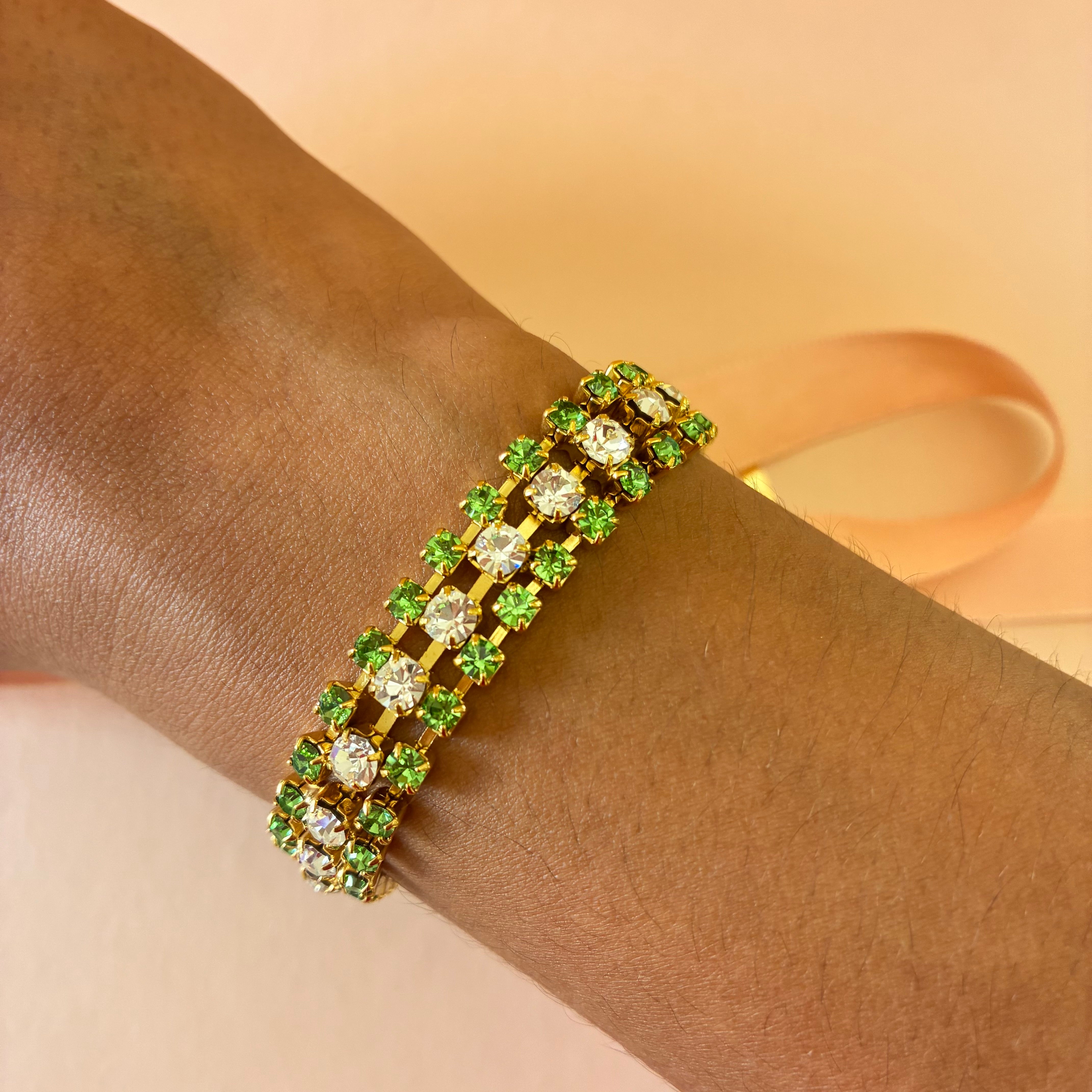 3 rows green Swarovski crystals bracelet