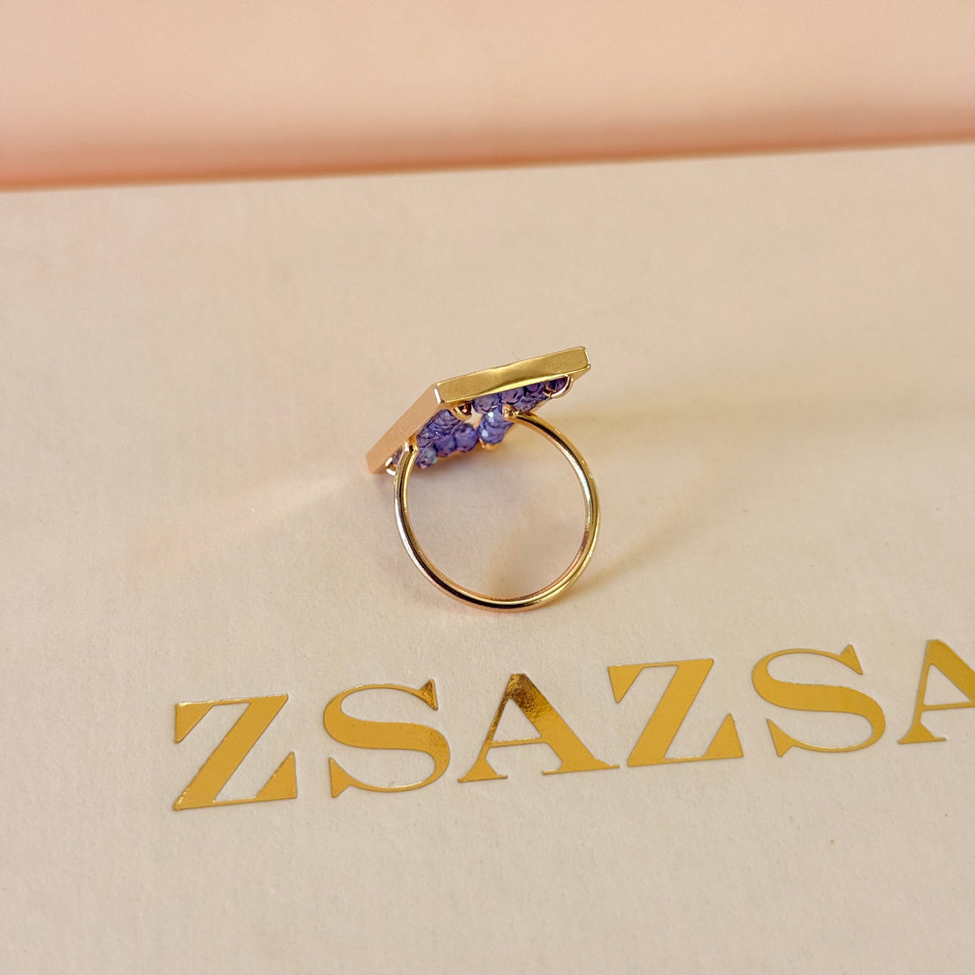 Beads purple handmade rectangular rose gold plated set