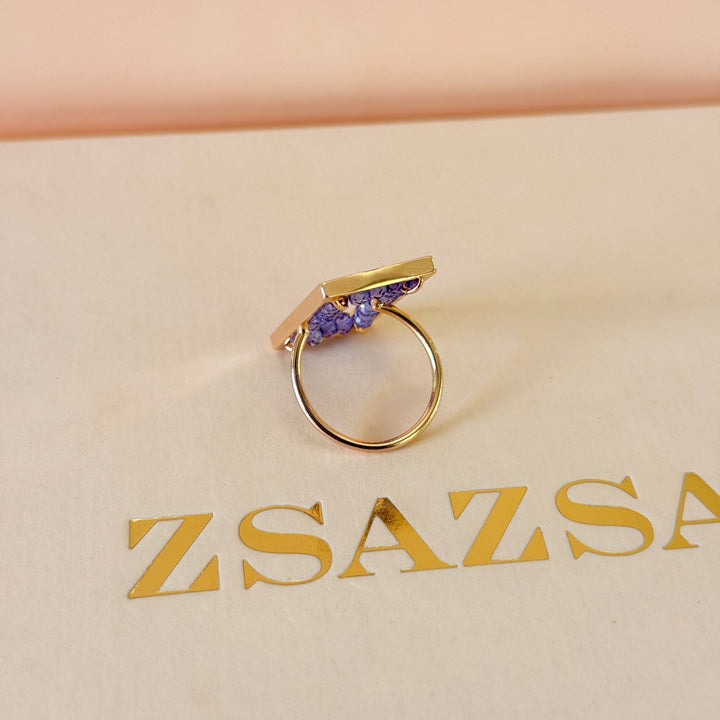Beads purple handmade rectangular rose gold plated set