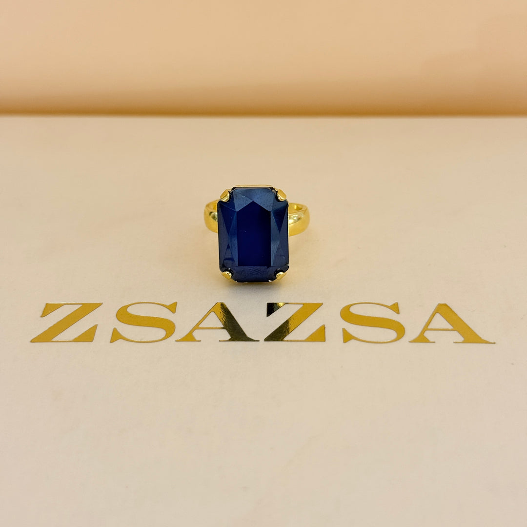 Rectangular royal blue Swarovski crystals gold plated set