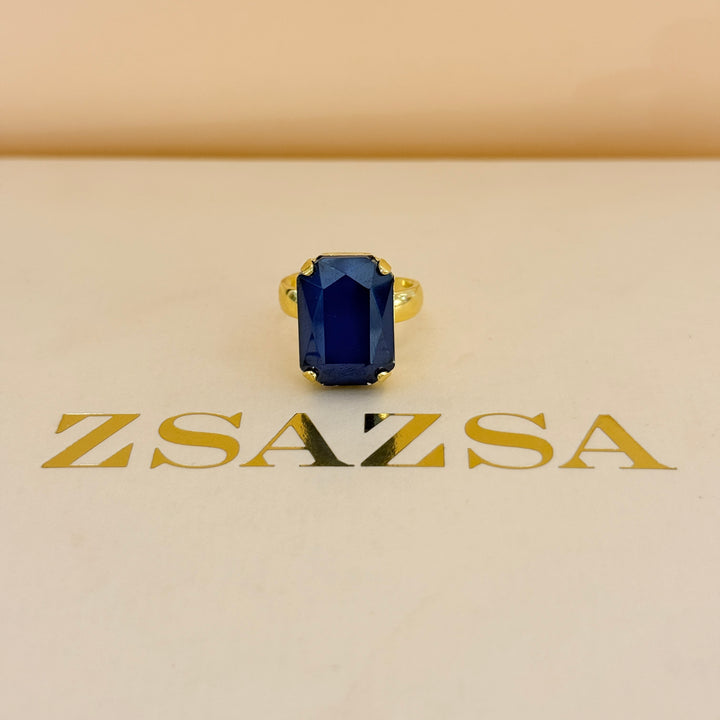 Rectangular royal blue Swarovski crystals gold plated set