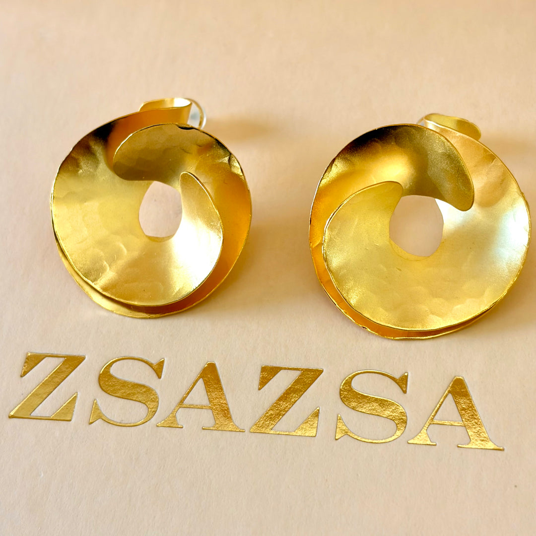 Handmade Twisted Circle Gold Earrings and Ring Set | Gold Plated | ZsaZsa