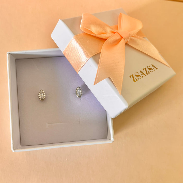 Marquise zircone white gold plated earrings