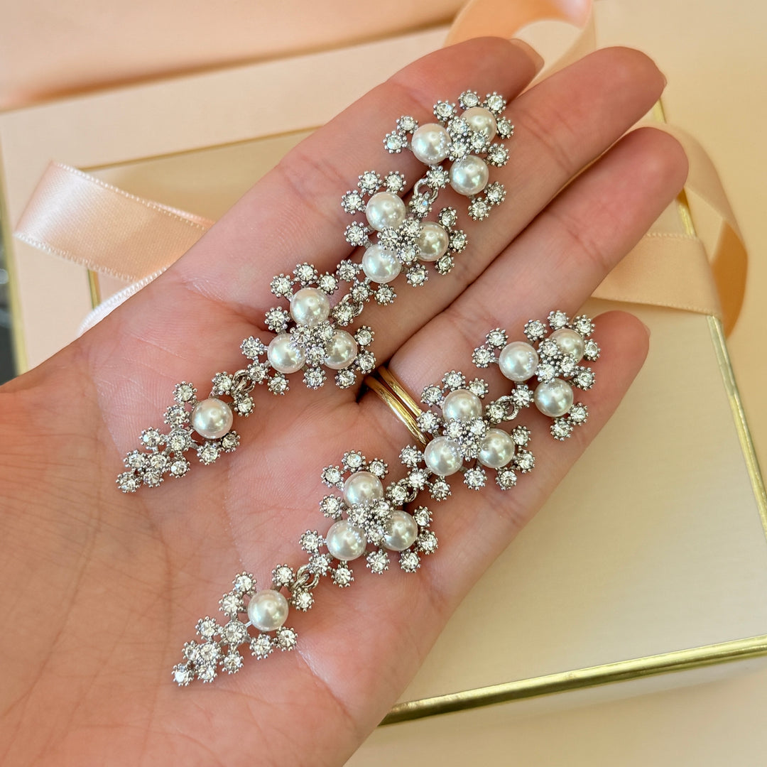 Swarovski crystals & pearls chunky silver earrings