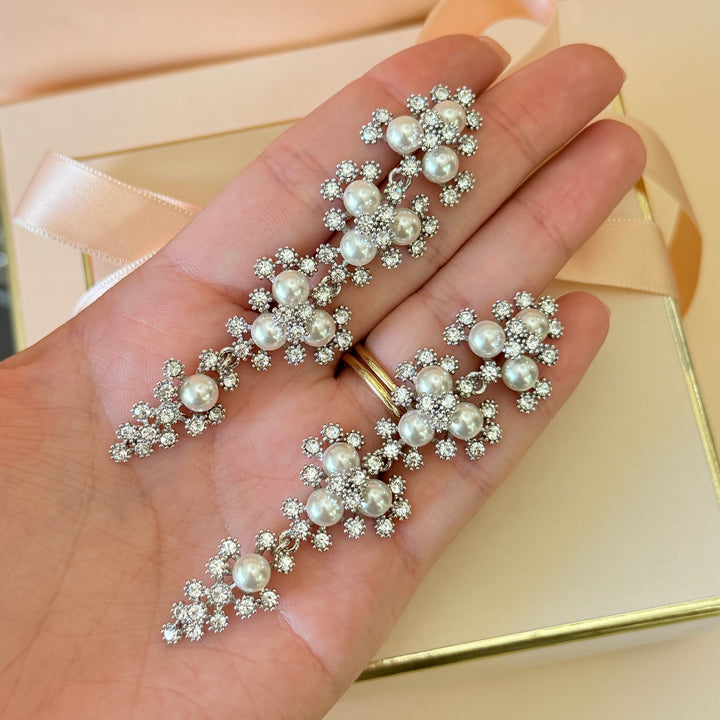 Swarovski crystals & pearls chunky silver earrings