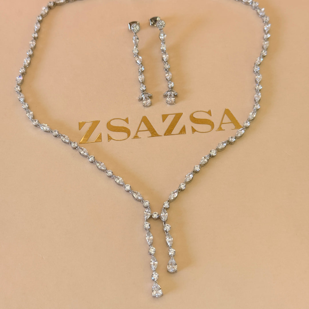 Marquise and teardrop zircone silver set