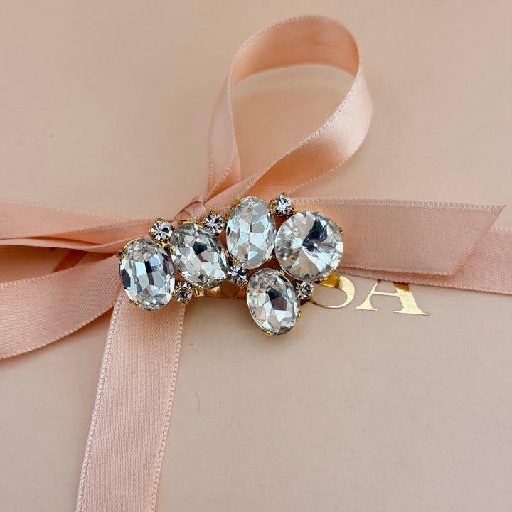 Oval and round preciosa crystals gold plated brooch