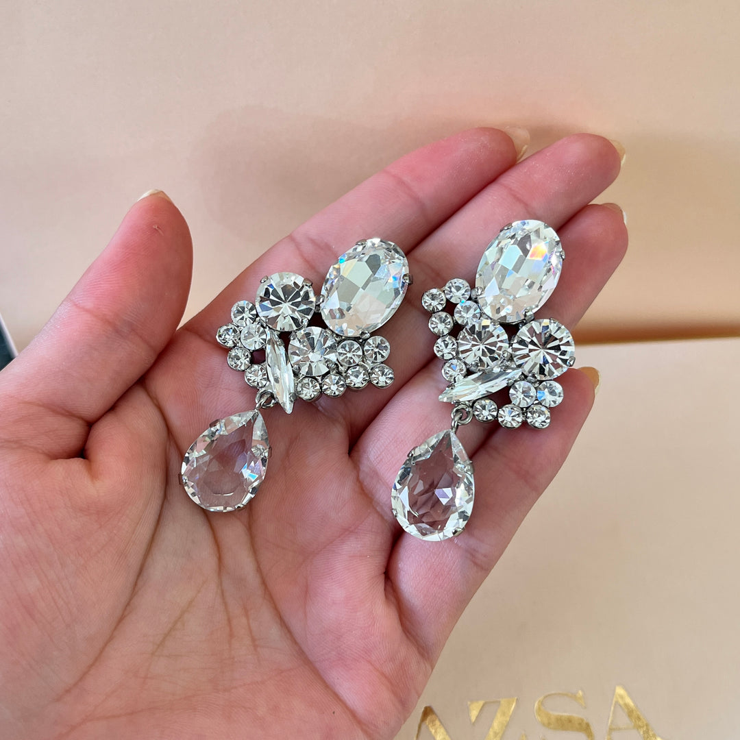 Swarovski crystals mix of shapes white gold plated earrings