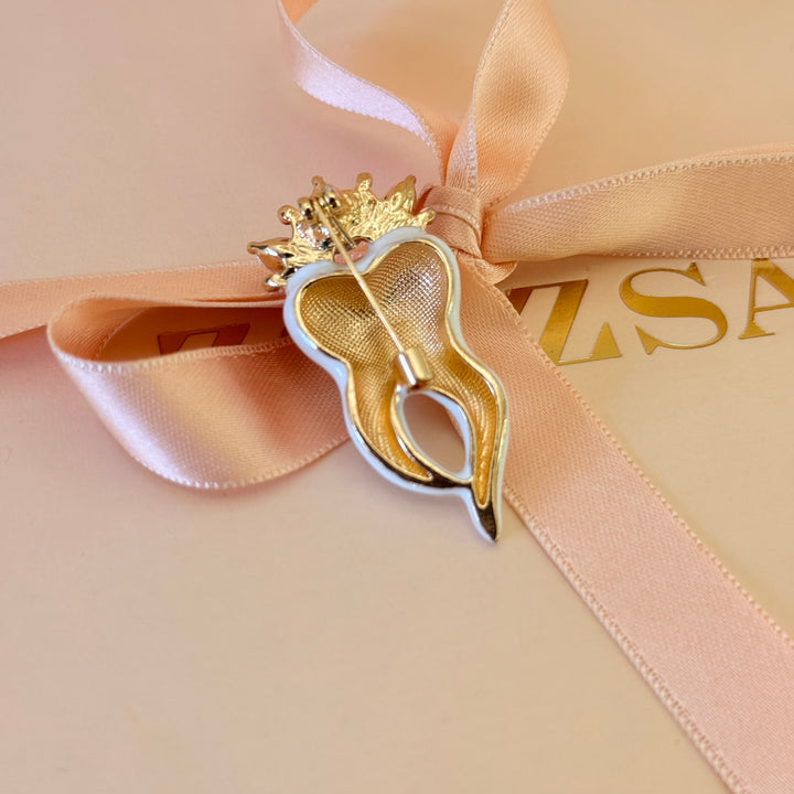 Statement Tooth Brooch with Crystal Crown