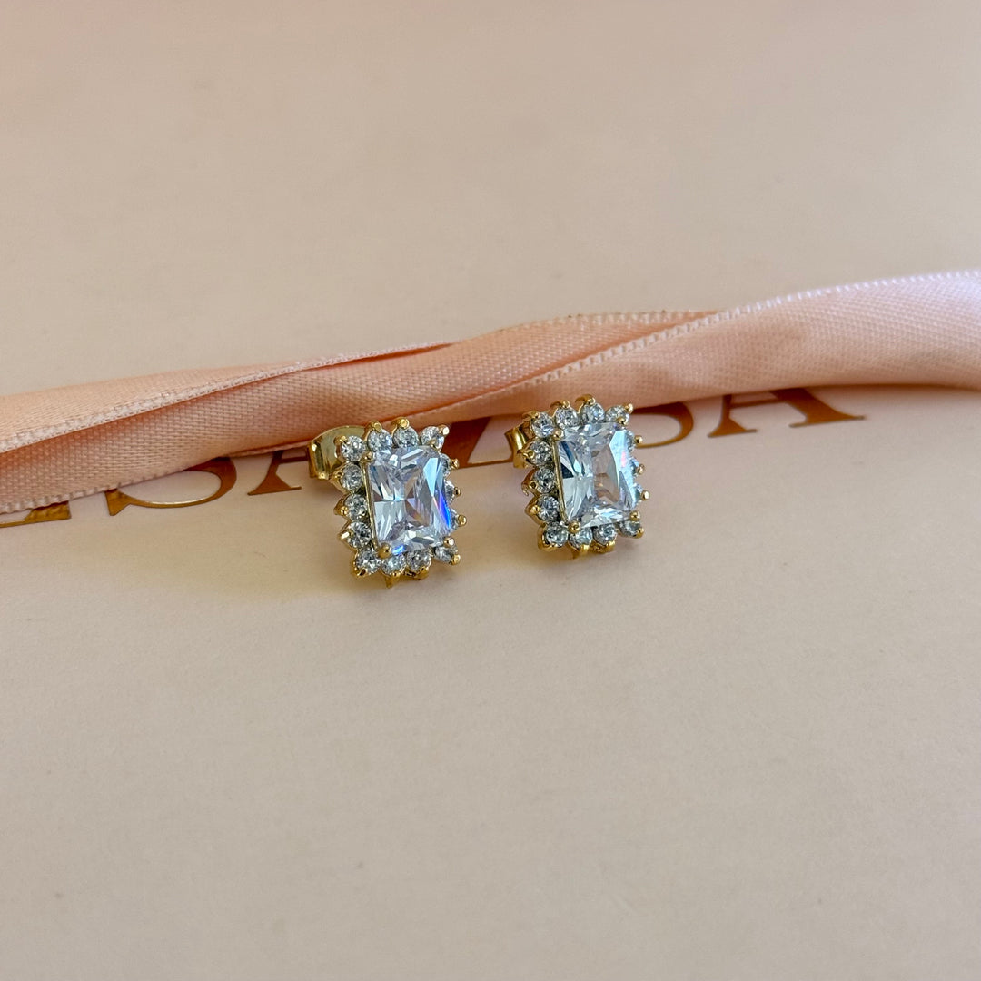 Rectangular zircone gold plated earrings
