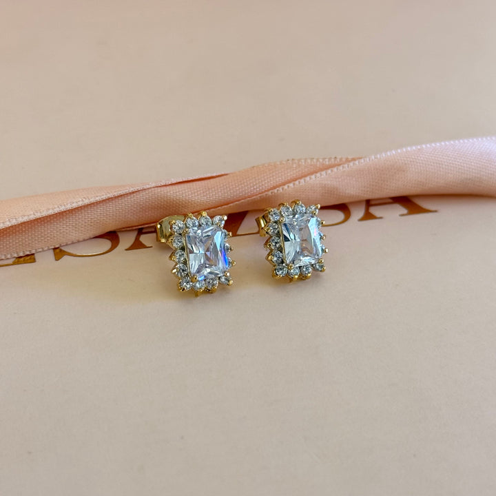 Rectangular zircone gold plated earrings